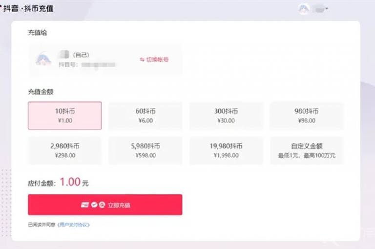 抖音充值官网提供便捷的在线充值服务，让您的账户快速获得所需金额。